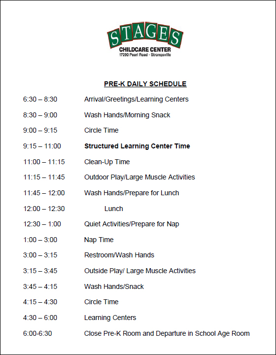 Pre K Daily Schedule C Ile Web E H kmedin 